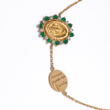 Pulseira Nossa Senhora Esmeralda e Safira ouro 18k